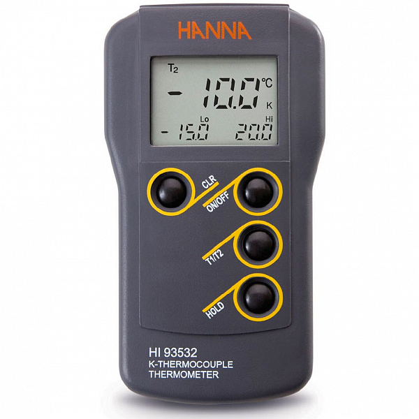 HI93532 термометр K-типа с двойным входом, диапазон от -200,0 до 999,9°C; от 1000 до 1371°С